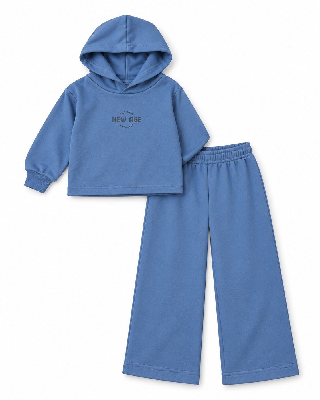 MO Fashion girls' denim-blue New Age hoodie and wide-leg trousers set