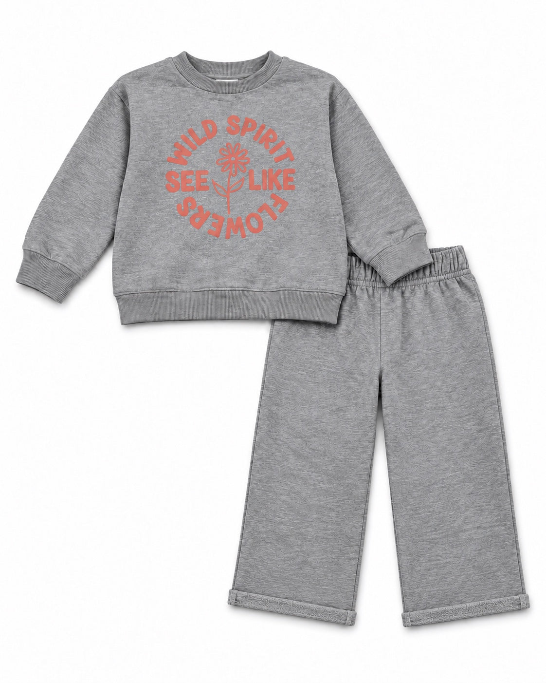 MO Fashion girls' grey Wild Spirit sweatshirt and wide-leg trousers set