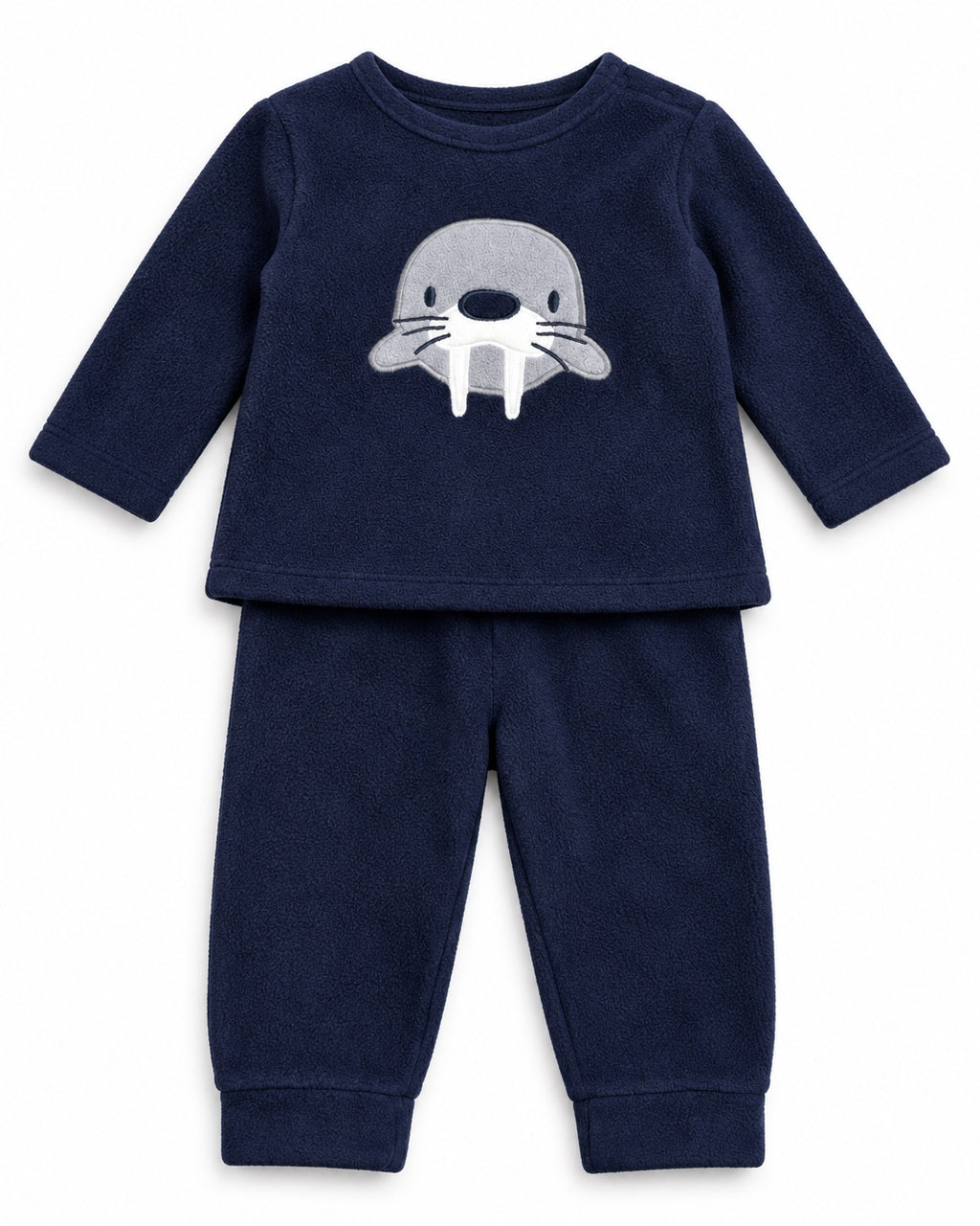 MO Fashion baby boys’ navy fleece walrus set, top and trousers