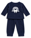 MO Fashion baby boys’ navy fleece walrus set, top and trousers
