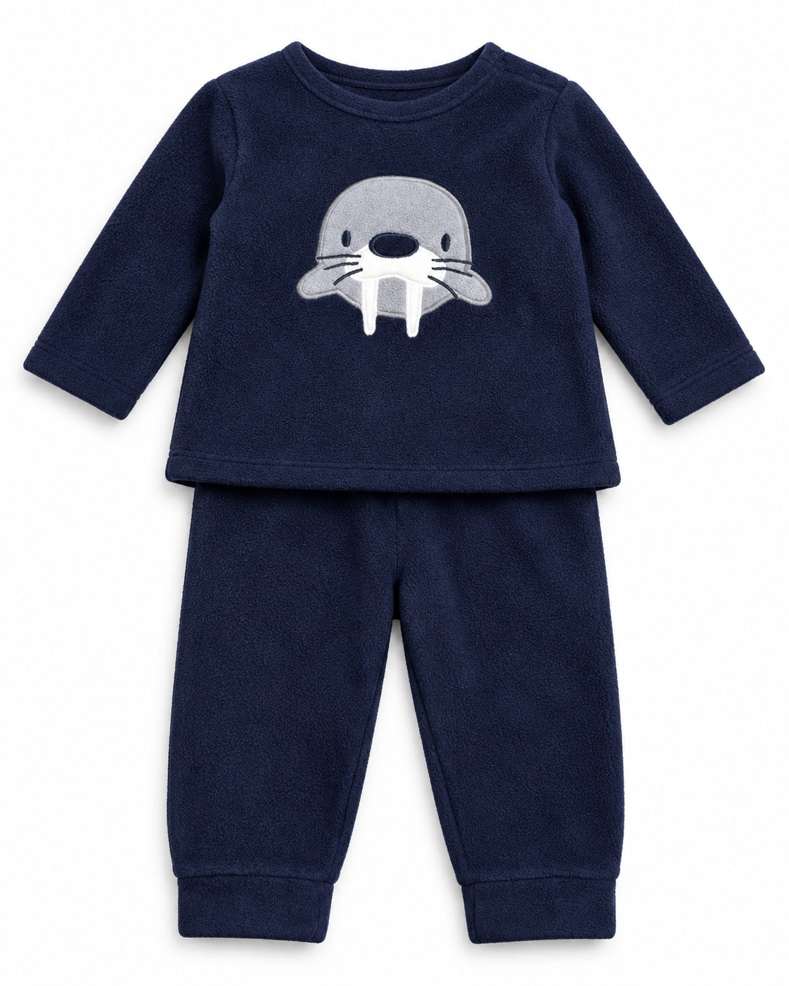 MO Fashion baby boys’ navy fleece walrus set, top and trousers
