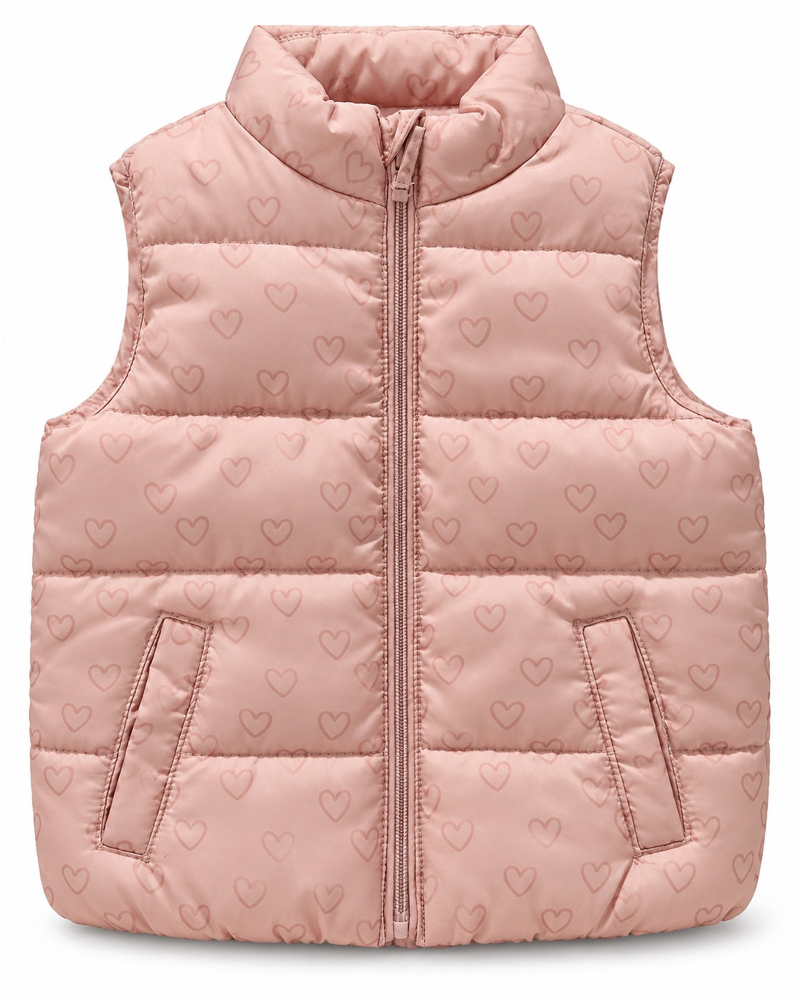 MO Kids pink heart print padded vest front