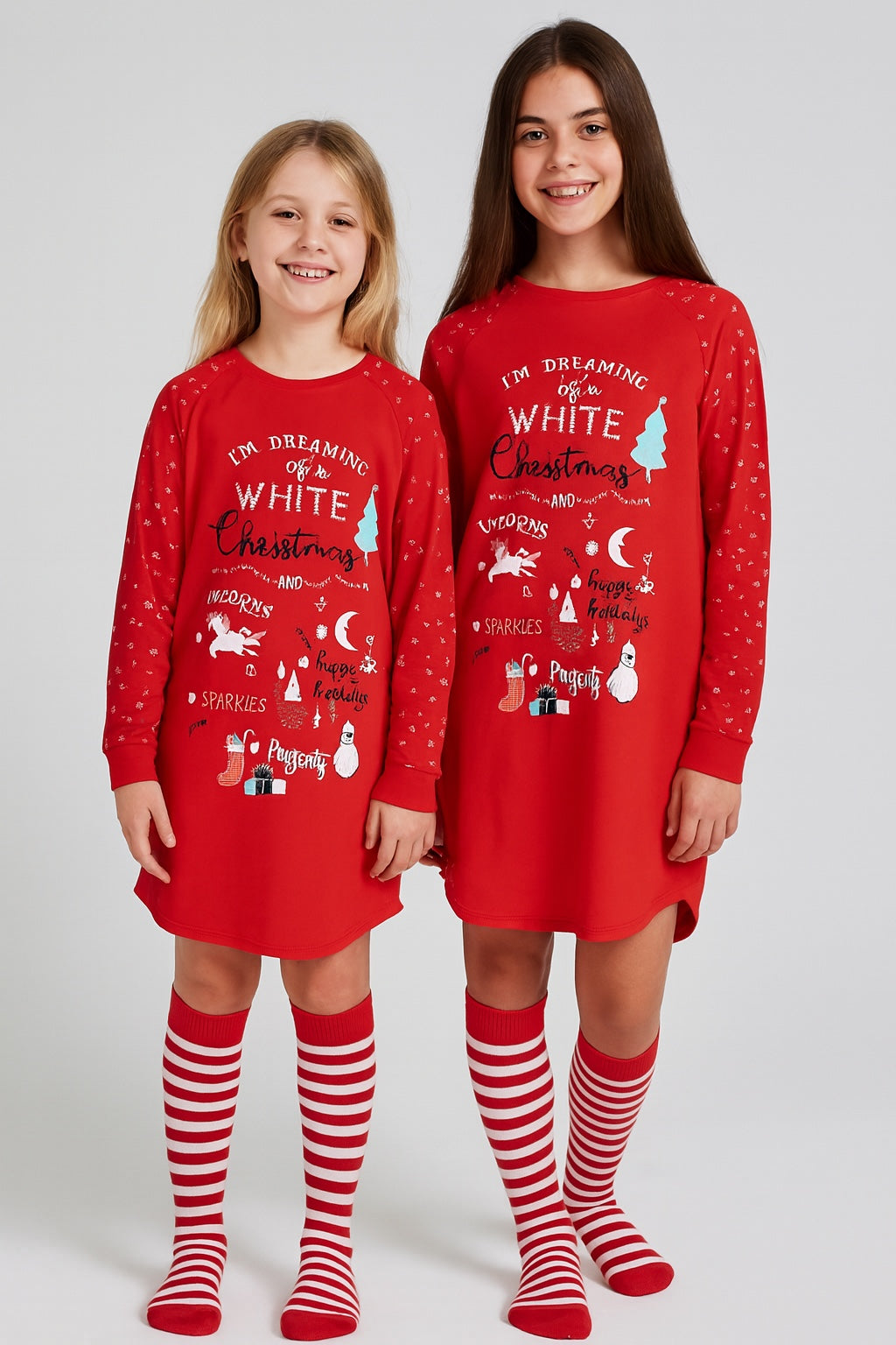 TU Girls’ Red White Christmas Nightdress & Striped Socks Set
